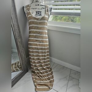 Stella Cruz Striped Tan and White Maxi Dress